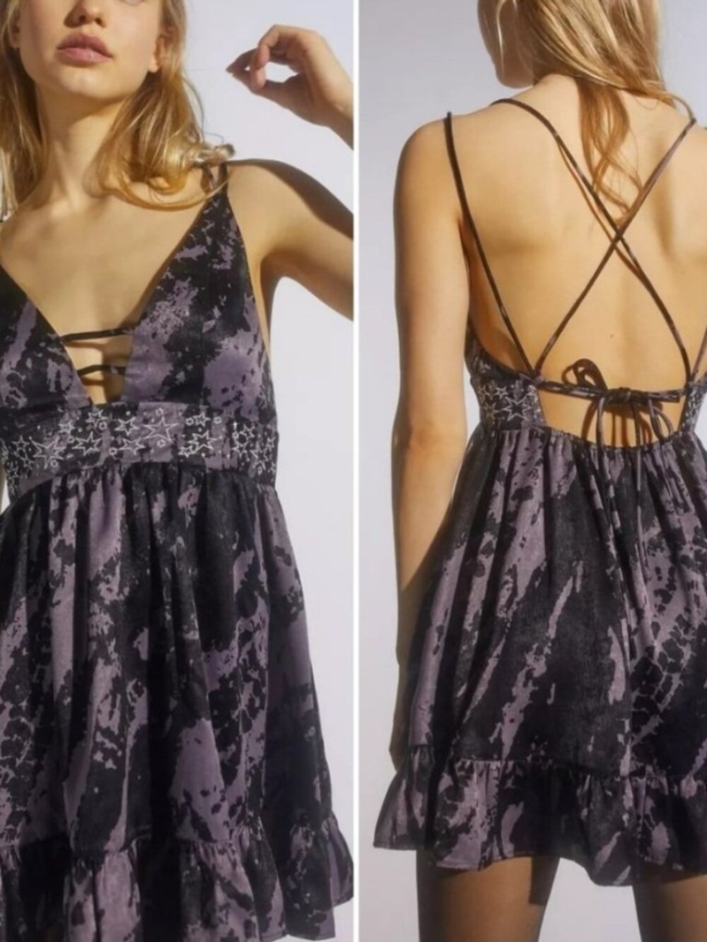 Urban Outfitters Star Satin Black Naomi Mini Dress Pockets Backless Girly Y2K S
